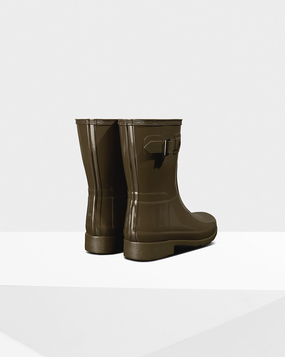 Hunter Refined Slim Fit Gloss Short Rain Boots - Online Sale Womens Green - UAMKFY947